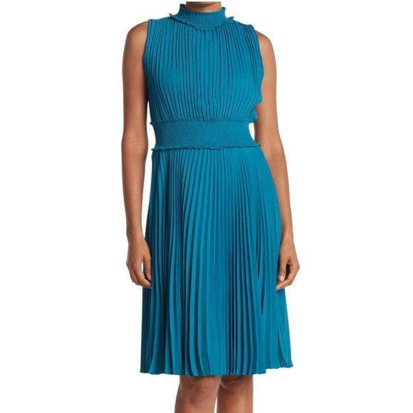 Nanette Lepore Dresses & Skirts - Nanette Nanette Lepore Teal Smocked Neck Pleated Sleeveless Dress 10